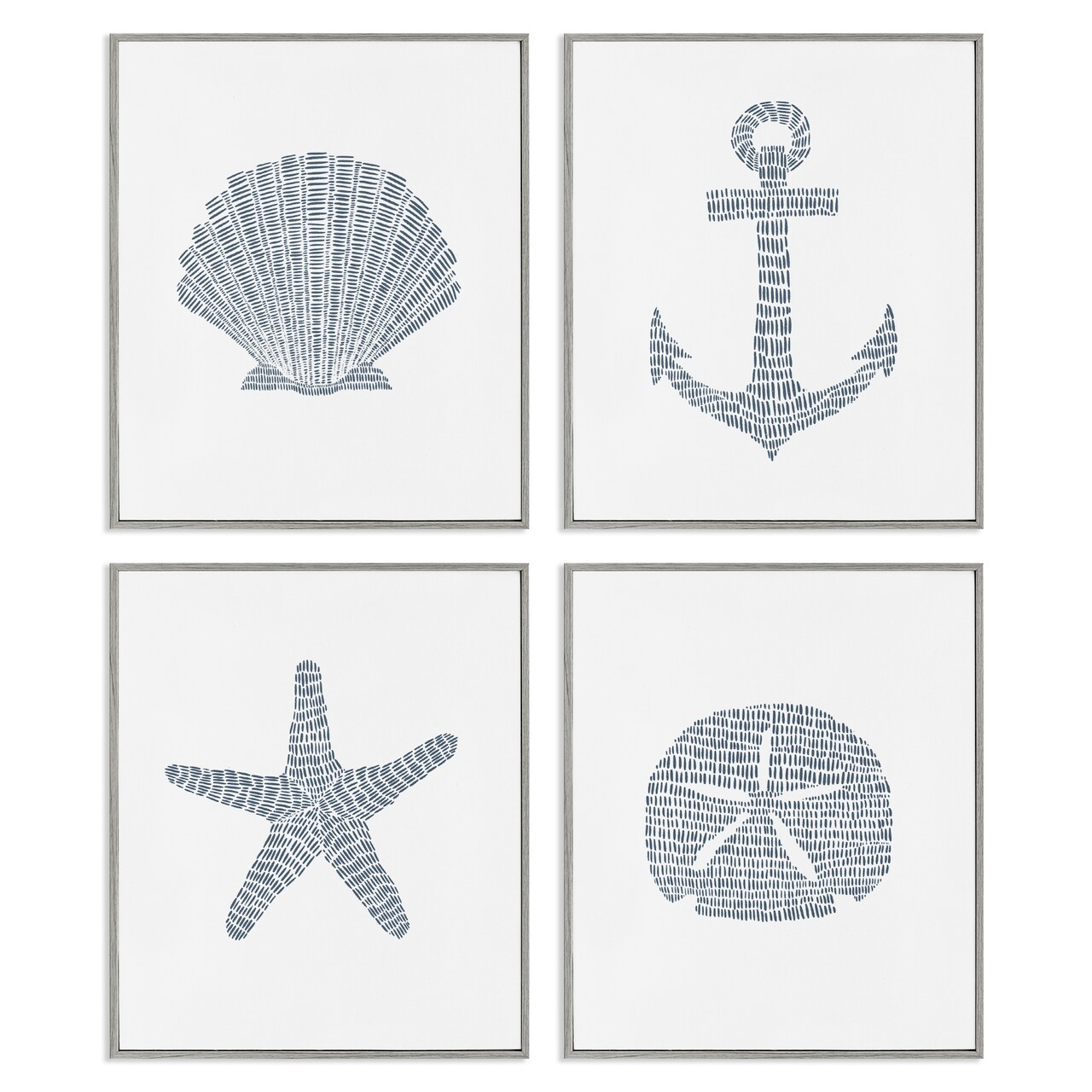 Stupell Industries Minimal Shells & Anchor 4pc Framed Giclee Wall Art Set Design by Jetty Home, LLC